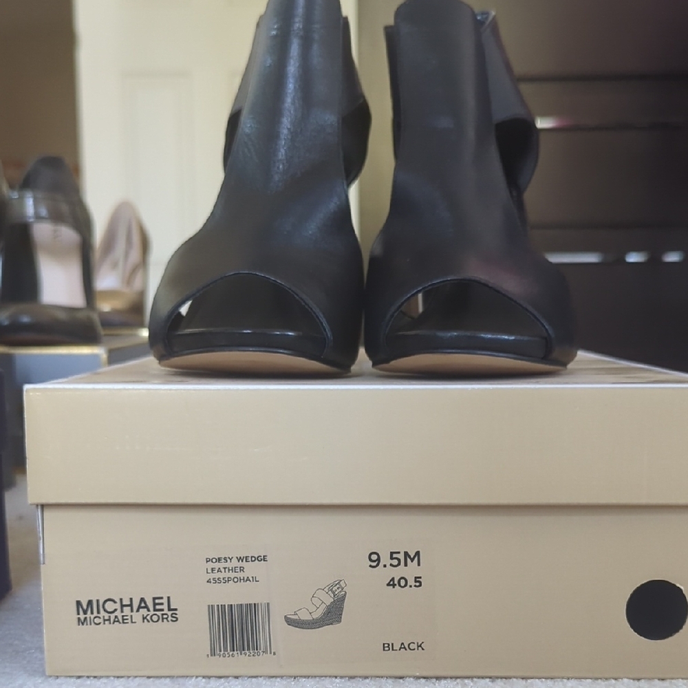 Michael Kors Black Peep Toe Wedge Shoes